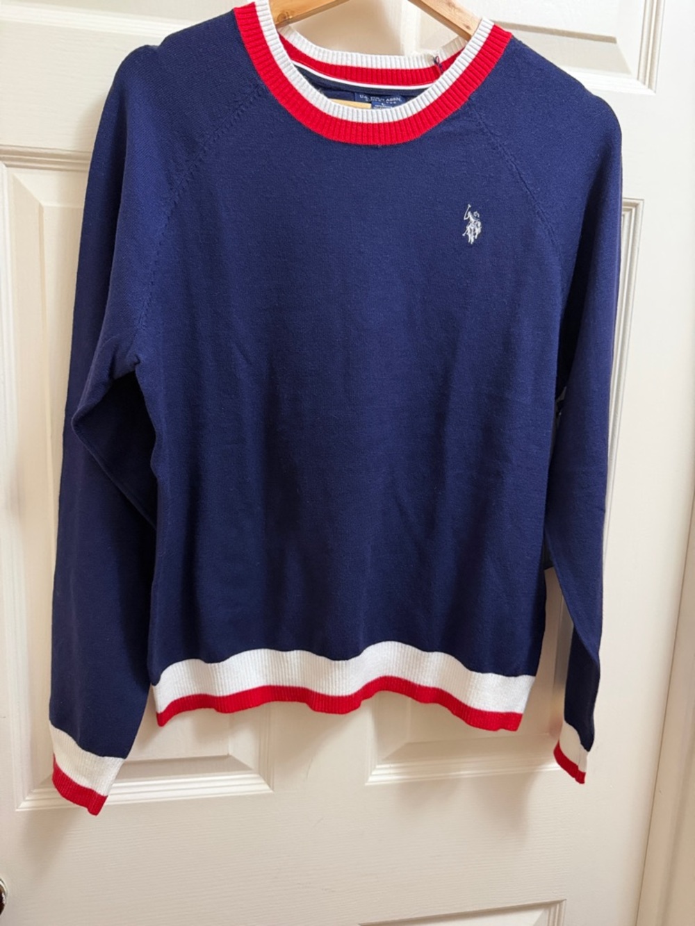 U.S. Polo Assn Navy Crewneck Sweater with Red & White Trim L NWT